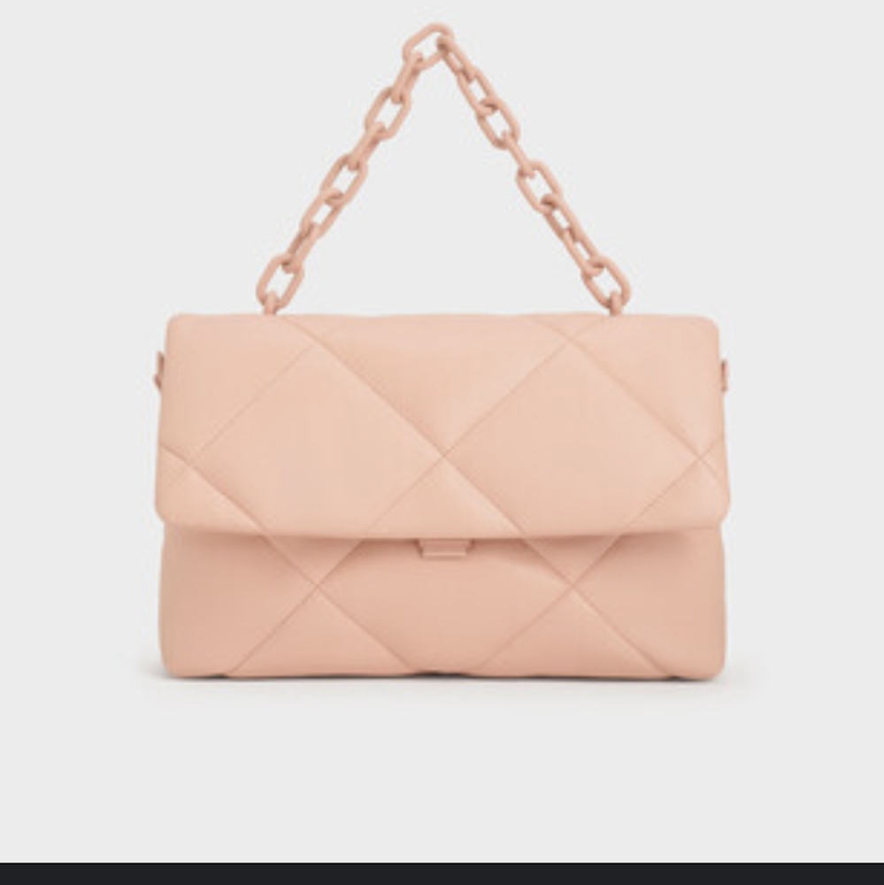 NWT Charles & Keith | Lin Puffy Chain Shoulder Crossbody Bag Blush Pale Pink
